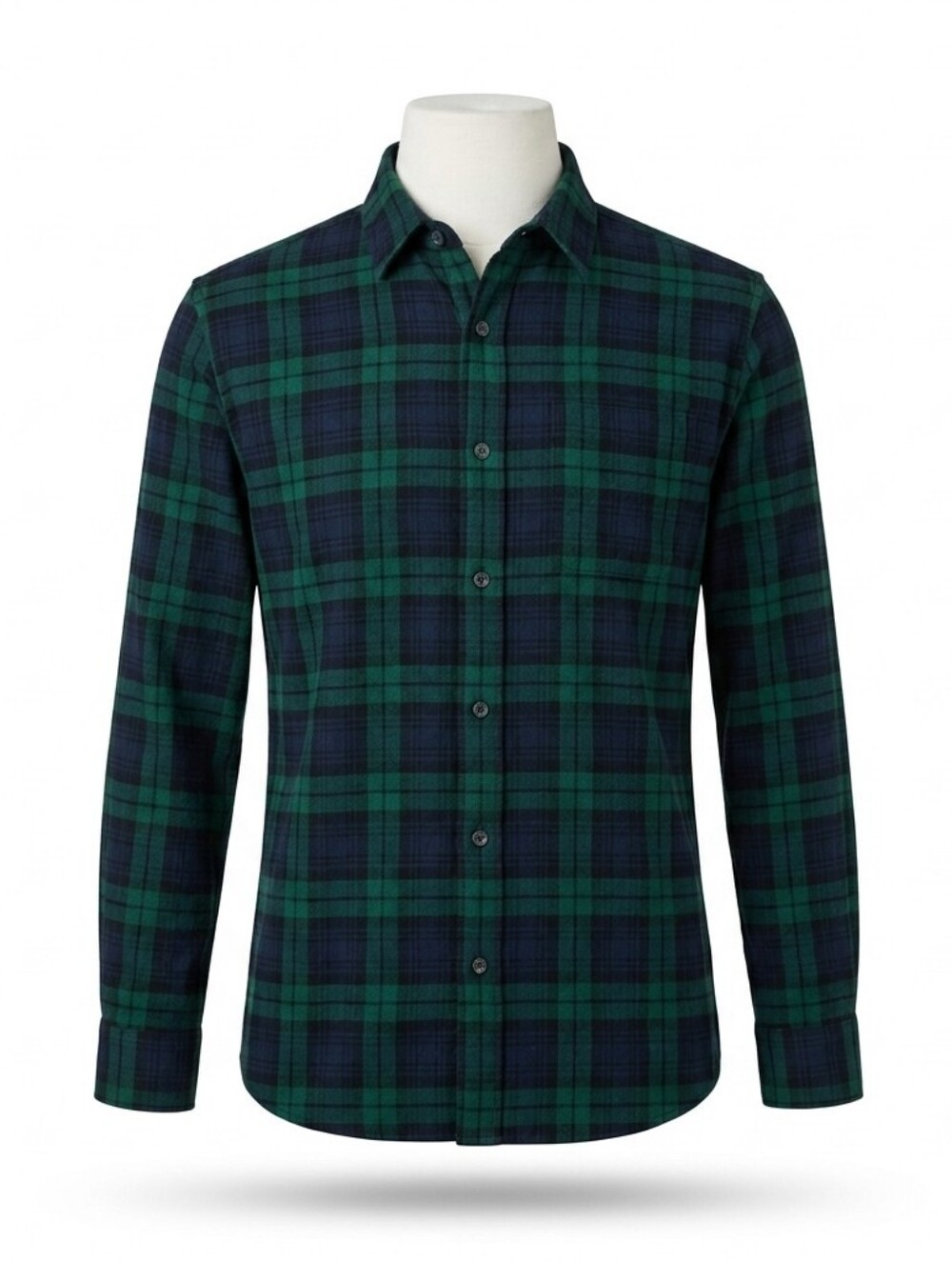 🌲 Eddie Bauer Mens XL Black Watch Plaid Flannel Shirt Long Sleeve Green Navy